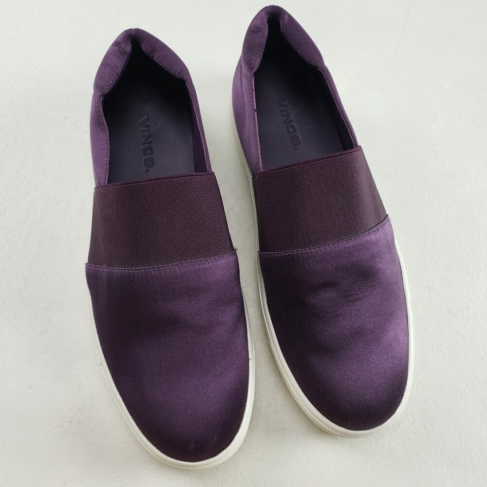 Vince Corbin Satin Slip On Sneaker Womens 6.5 Purple Casual Low Top Chunky Shoe